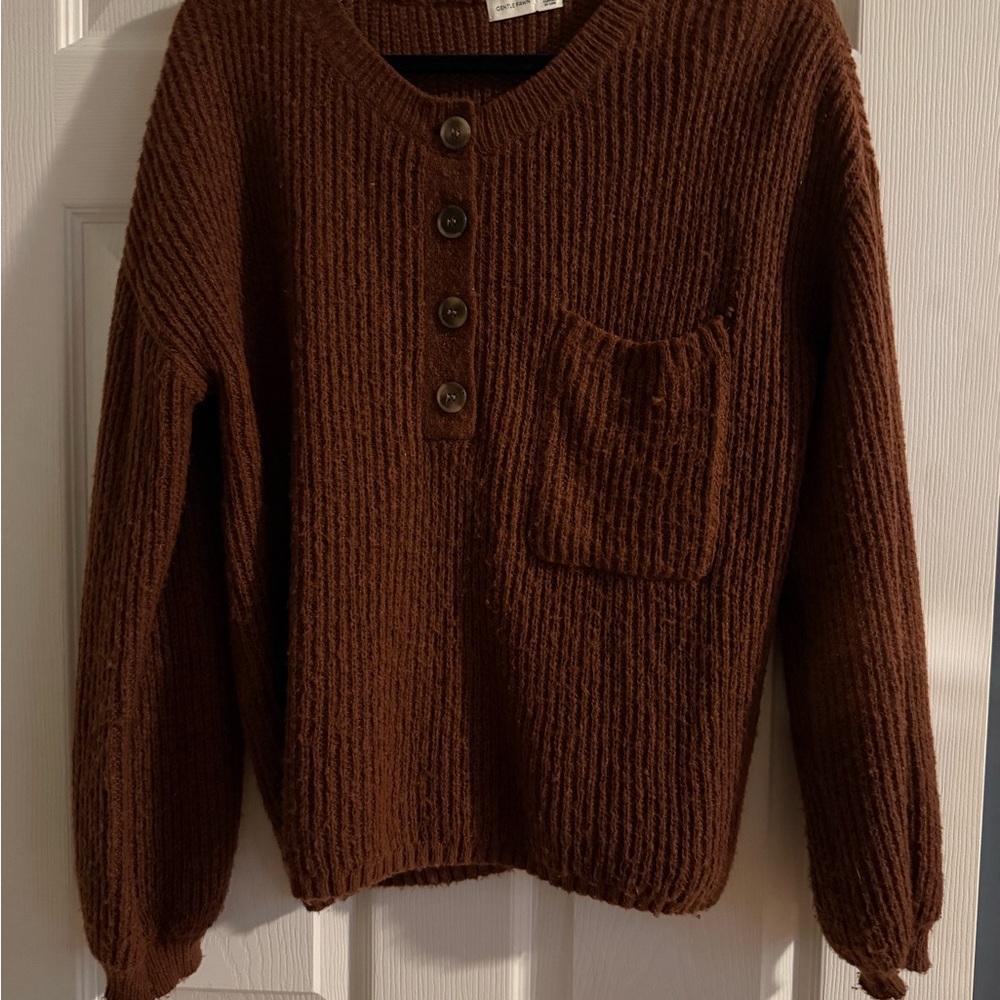 Gentle Fawn Cozy Rib-Knit Henley Sweater in Deep Brown